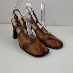 Vintage REAL Shoes Chic Tan Leather Women's Chunky Heels